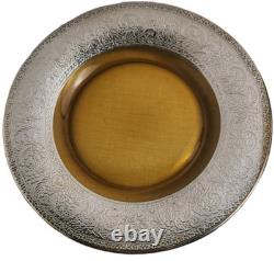 8 Antique Art Deco Depasse Pearsall Sterling Silver Overlay Amber Glass Plates