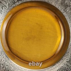8 Antique Art Deco Depasse Pearsall Sterling Silver Overlay Amber Glass Plates