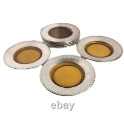 8 Antique Art Deco Depasse Pearsall Sterling Silver Overlay Amber Glass Plates