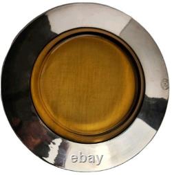 8 Antique Art Deco Depasse Pearsall Sterling Silver Overlay Amber Glass Plates