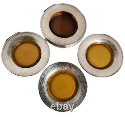 8 Antique Art Deco Depasse Pearsall Sterling Silver Overlay Amber Glass Plates