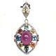 8 X 10 Mm. Red Heated-ruby Sapphire & Cubic-zirconia Pendant 925 Sterling Silver
