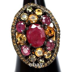 8 X 11 MM. Oval Heated Ruby, Sapphire, Citrine Ring 925 Sterling Silver