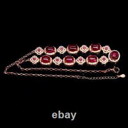 8 X 9 mm. CABOCHON RED RUBY & SIMULATED CZ NECKLACE 18 925 STERLING SILVER