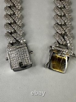 925 STERLING SILVER CUBAN CHAIN SWAROVSKI CRYSTAL 20'' Discounted For Fast Sale