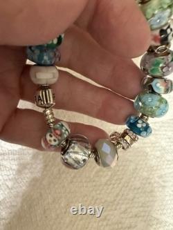 925 Sterling GENUINE PANDORA BRACELET w BOX & 16 MURANO & PERSONA Charms 52.8g