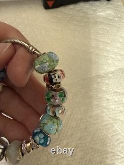 925 Sterling GENUINE PANDORA BRACELET w BOX & 16 MURANO & PERSONA Charms 52.8g