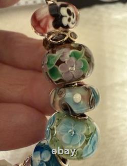 925 Sterling GENUINE PANDORA BRACELET w BOX & 16 MURANO & PERSONA Charms 52.8g