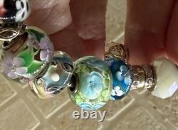 925 Sterling GENUINE PANDORA BRACELET w BOX & 16 MURANO & PERSONA Charms 52.8g