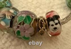 925 Sterling GENUINE PANDORA BRACELET w BOX & 16 MURANO & PERSONA Charms 52.8g