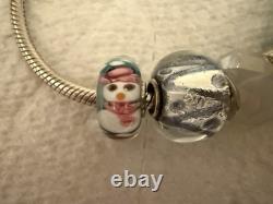 925 Sterling GENUINE PANDORA BRACELET w BOX & 16 MURANO & PERSONA Charms 52.8g