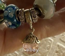 925 Sterling GENUINE PANDORA BRACELET w BOX & 16 MURANO & PERSONA Charms 52.8g