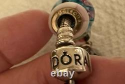 925 Sterling GENUINE PANDORA BRACELET w BOX & 16 MURANO & PERSONA Charms 52.8g