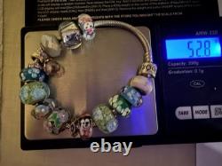 925 Sterling GENUINE PANDORA BRACELET w BOX & 16 MURANO & PERSONA Charms 52.8g
