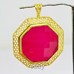 925 Sterling Gold Plated Silver Red Glass Gemstone Pendant 29.02 gms Jewelry