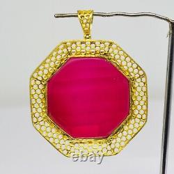 925 Sterling Gold Plated Silver Red Glass Gemstone Pendant 29.02 gms Jewelry