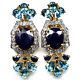 925 Sterling Silver 11 X 12 Mm. Blue Sapphire, Topaz & Zircon Earrings