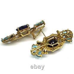 925 Sterling Silver 11 x 12 mm. Blue Sapphire, Topaz & Zircon Earrings