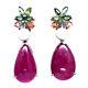 925 Sterling Silver 12 X 19 Mm. Red Ruby, Pearl & Sapphire Black Friday Earrings