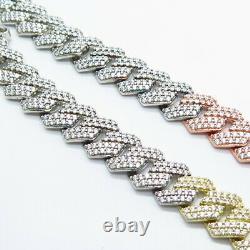 925 Sterling Silver 3-Tone C Z Cuban Chain Necklace 17