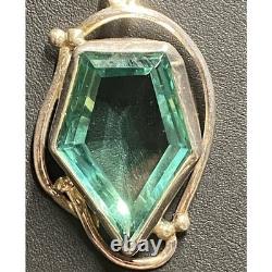 925 Sterling Silver And Green Art Glass Pendant Necklace Sky