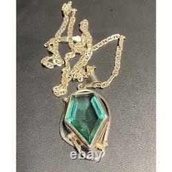 925 Sterling Silver And Green Art Glass Pendant Necklace Sky