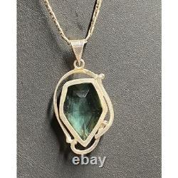 925 Sterling Silver And Green Art Glass Pendant Necklace Sky