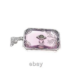 925 Sterling Silver Antique Art Deco Rhinestone & Lavender Glass Floral Pendant