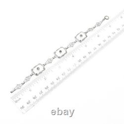 925 Sterling Silver Antique Rhinestone & Camphor Frosted Glass Bracelet 6.5