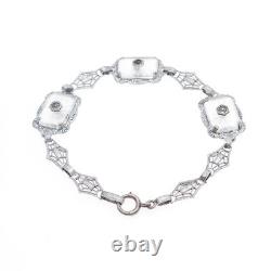 925 Sterling Silver Antique Rhinestone & Camphor Frosted Glass Bracelet 6.5