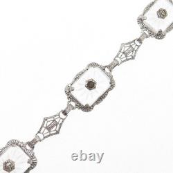 925 Sterling Silver Antique Rhinestone & Camphor Frosted Glass Bracelet 6.5