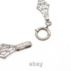 925 Sterling Silver Antique Rhinestone & Camphor Frosted Glass Bracelet 6.5