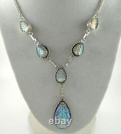 925 Sterling Silver Art Glass Mermaid Necklace Fish Scale Cut Design Y Drop