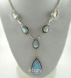 925 Sterling Silver Art Glass Mermaid Necklace Fish Scale Cut Design Y Drop