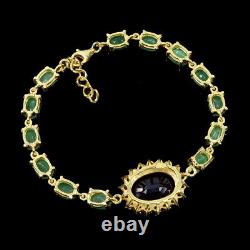 925 Sterling Silver Bracelet Oval Blue Sapphire Emerald Gemstone Jewelry 7.5 Inc