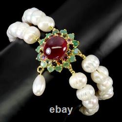 925 Sterling Silver Bracelet Oval Ruby Emerald Pearl Tourmaline Gemstone Size 8