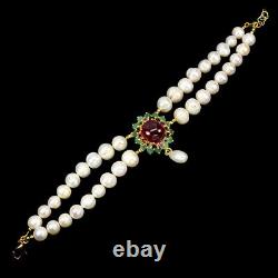 925 Sterling Silver Bracelet Oval Ruby Emerald Pearl Tourmaline Gemstone Size 8
