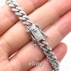 925 Sterling Silver C Z Cuban Chain Necklace 18