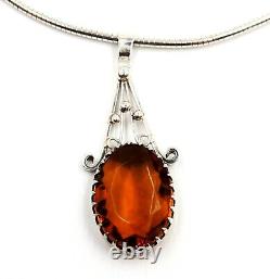 925 Sterling Silver Citrine Glass Pendant & Snake Chain