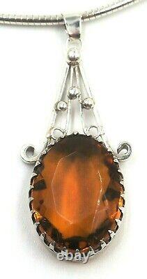 925 Sterling Silver Citrine Glass Pendant & Snake Chain