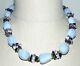 925 Sterling Silver Designer Signed Purple Blue Chalcedony Glass Bead Necklace