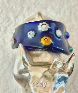 925 Sterling Silver Elephant Hand Blown Millefiori Murano Glass Paperweight 4.5