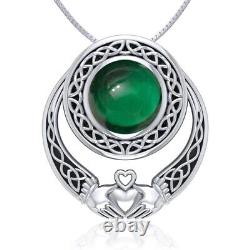 925 Sterling Silver Emerald Glass Claddagh Necklace Love Friendship Loyalty