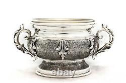 925 Sterling Silver & Glass Handmade Leaf Applique Matte Salt Holder & Handles