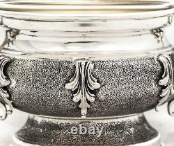 925 Sterling Silver & Glass Handmade Leaf Applique Matte Salt Holder & Handles