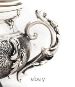 925 Sterling Silver & Glass Handmade Leaf Applique Matte Salt Holder & Handles