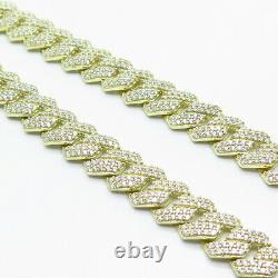 925 Sterling Silver Gold Plated C Z Cuban Chain Necklace 20