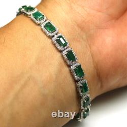 925 Sterling Silver Green Emerald & Zircon Bracelet 7.5 White Gold Minimolist