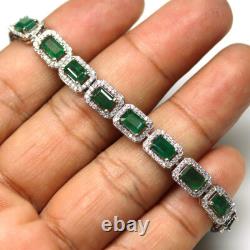 925 Sterling Silver Green Emerald & Zircon Bracelet 7.5 White Gold Minimolist