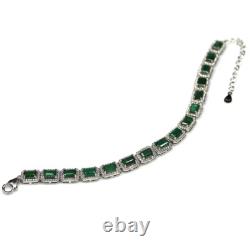 925 Sterling Silver Green Emerald & Zircon Bracelet 7.5 White Gold Minimolist